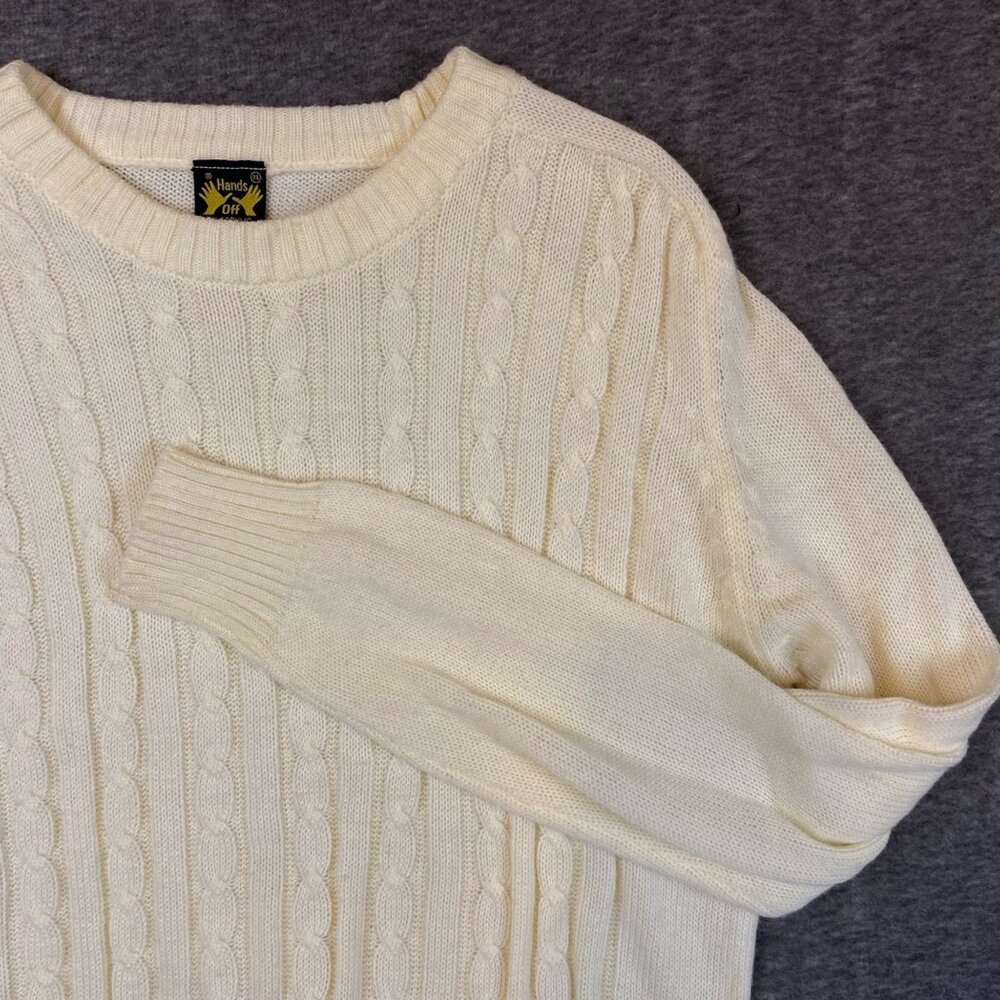 Vintage Hands Off Cable Knit Cream Sweater Womens XL Acrylic Made In Thailand